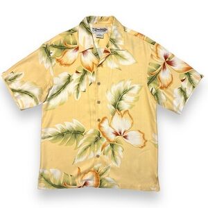 HONOLULU LULU Yellow Floral Print Short Sleeve Hawaiian Shirt